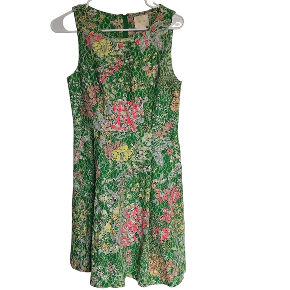 Anthropologie Maeve Green Pink Sequin Lace Lined Mini Dress Size 4 - Picture 2 of 5